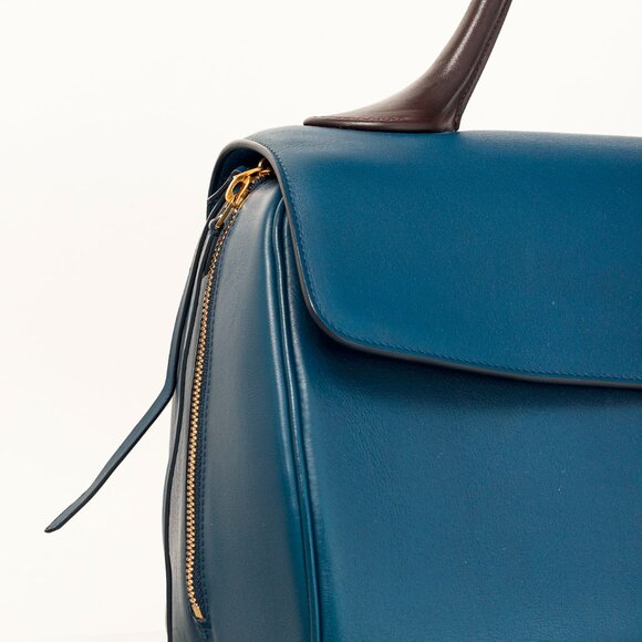 Celine AW/14 Top Handle Blue Leather Brown-Trim Bag - Picture 7 of 13